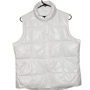 Lands End Women's Goose Down Puffer Style Vest Snap Close White Pockets Medium
